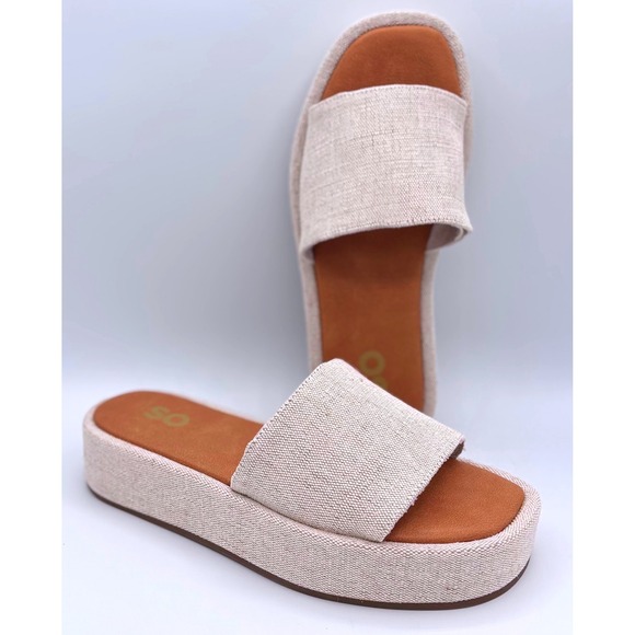 SO Women's Slides Sandals Platform Espadrille Style Beige Size 6.5 New In Box - Picture 1 of 7